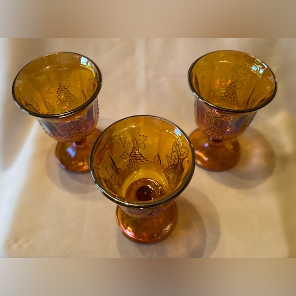 Set of 3 EUC Vintage Indiana Glass Marigold Harvest Carnival Glass Goblets - Picture 5 of 6